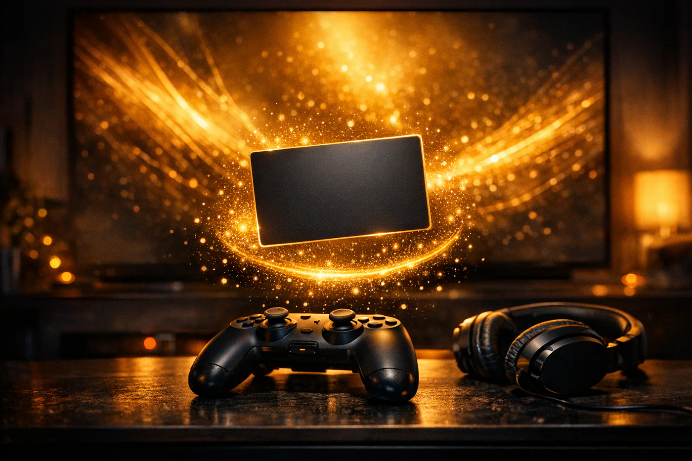 Tarjeta de regalo sobre un control de videojuegos